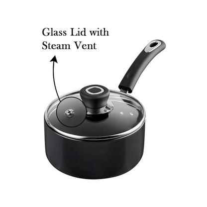 Vinod Hanos Hard Anodised Non Stick Saucepan with Lid - 1.7 Litre, 16 cm | 3.25mm Thick | 5X Long Lasting