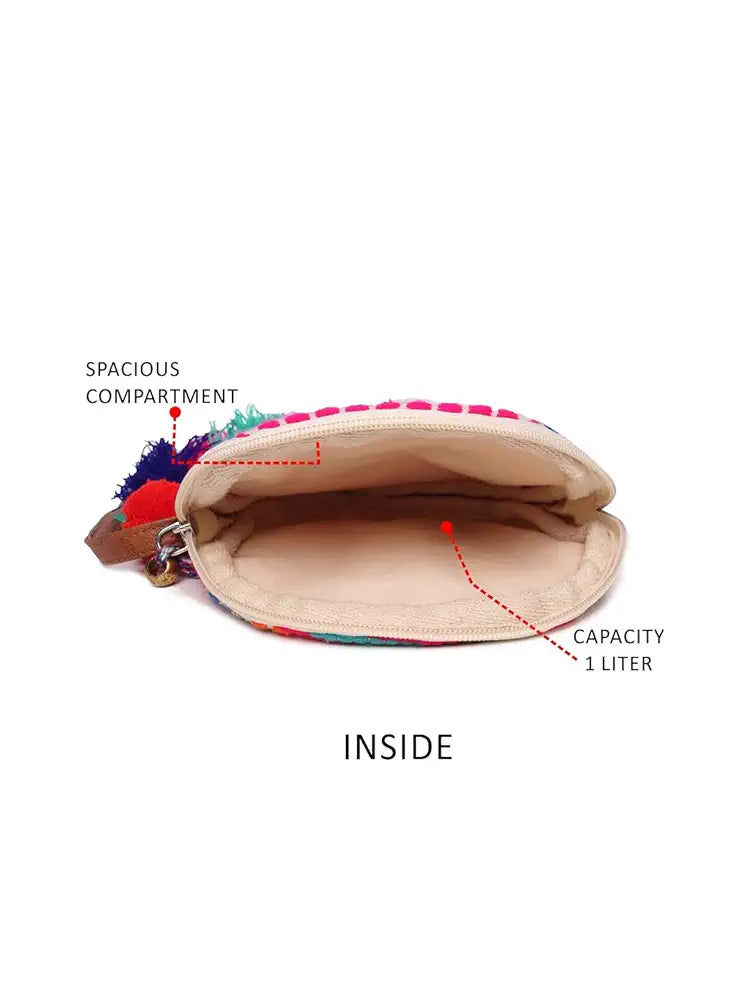 Astrid Round Textured Sling Bag For Girls With Zip Colour Pinkish Purple