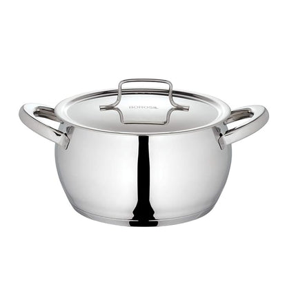 Borosil Stainless Steel Handi Casserole With Lid | Induction Friendly | Impact Bonded Tri-ply Bottom | 2.9 Litres
