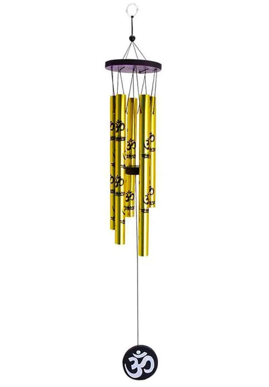 Tej Gifts Feng Shui Metal Wind Chime with Om Printed 5 Pipes Silver Medium