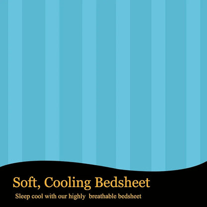 Fresh From Loom Satin Striped Soft Fitted Bedsheet King Size Bed with Two Pillow Cover Elastic Fitted Bed Sheets 240 TC Blue