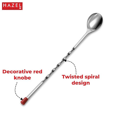 Hazel Satinless Steel Bar Spoon Teardrop Twisted Design Bar Stirrer Bar Spoon with Red Drop