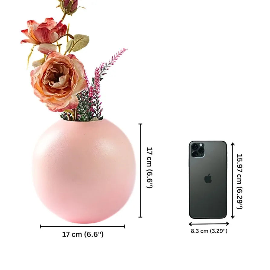 Behoma Metal Ball Round Vase Pink Medium Flowers not Included