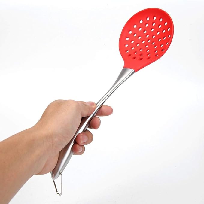 P-Plus International Silicone Spatula Versatile Tools Baking and Mixing Non-Stick Steel Skimmer Red