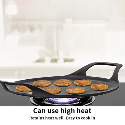 Hawkins Futura 27 cm Cast Iron Dosa Tava, Pre-seasoned Flat Tawa for Roti Black