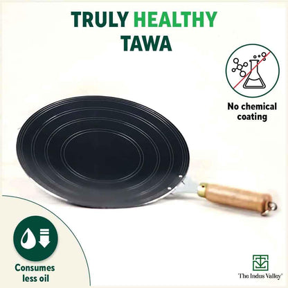 The Indus Valley Pre-Seasoned Iron Tawa for Dosa/Chapathi with Wooden Handle