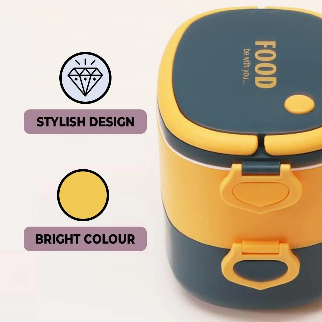 Homestic Insulated Lunch Box 2 Compartments | 1450ml | BPA-Free | Microwave Safe | Yellow Blue