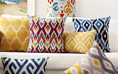 Aerohaven Set of 5 Aqua Blue & Orange Ikat Design Cushion Covers Modern Sofa Throw Pillow Cases