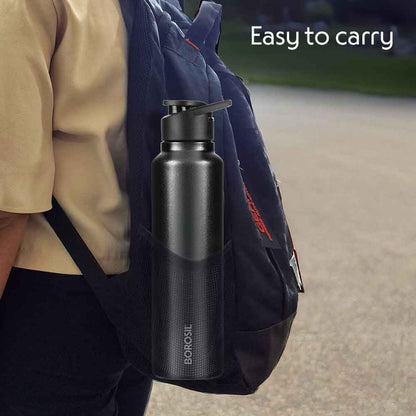 Borosil Sip N Chill Stainless Steel Single Wall Bottle Black 800ml