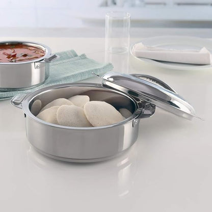 Borosil Stainless Steel Solid Idly Server | 5 Litres | Silver