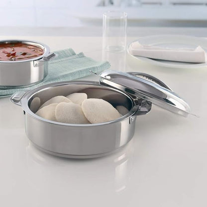 Borosil Stainless Steel Solid Idly Server | 1.2 Litres | 1 Piece | Silver