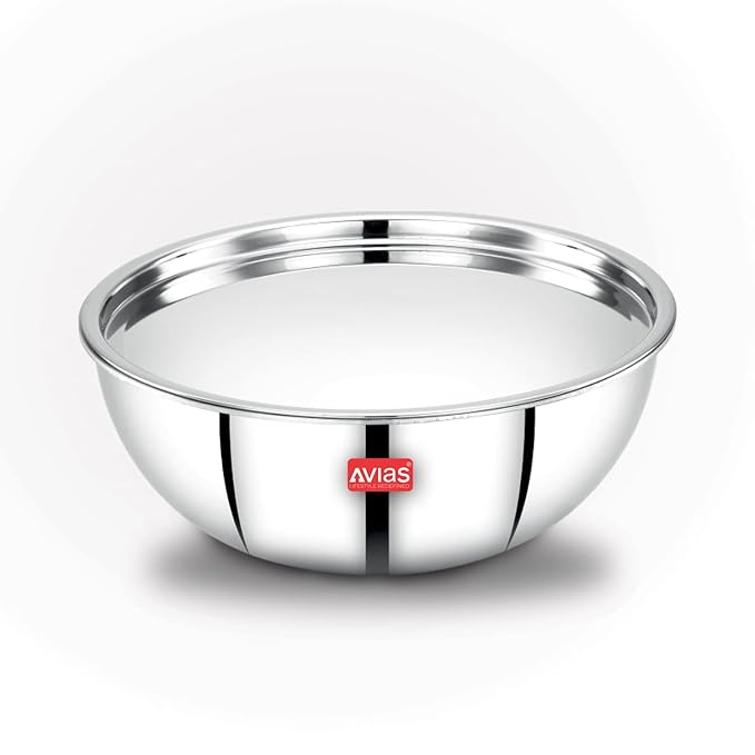 Avias Riara Triply Tasla with Lid 20cm Stainless Steel Tasla Kadhai 2.5mm Thickness 1.5 litres