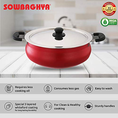 Sowbaghya Aluminium Non Stick Biryani Pot With Lid 6 Liter (Red) Handi Patila Bhagona Tapeli With Lid
