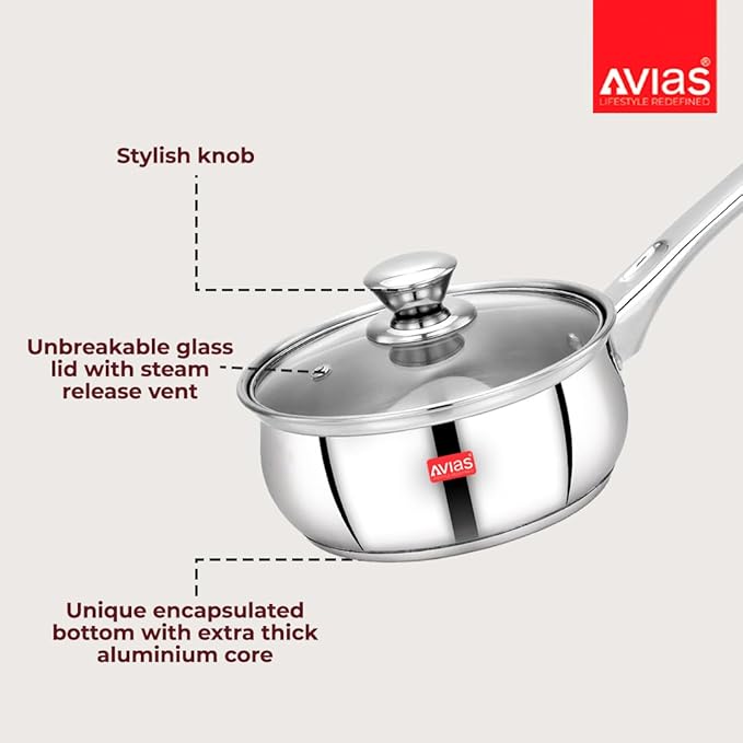 Avias Inox Ib Saucepan 18 Cm Stainless Steel Saucepan With Glass Lid Tea Pan