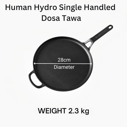 Human Hydro Pre-Seasoned 28cm Cast Iron Single Handle Tawa with Wooden Spatula Naturally Nonstick