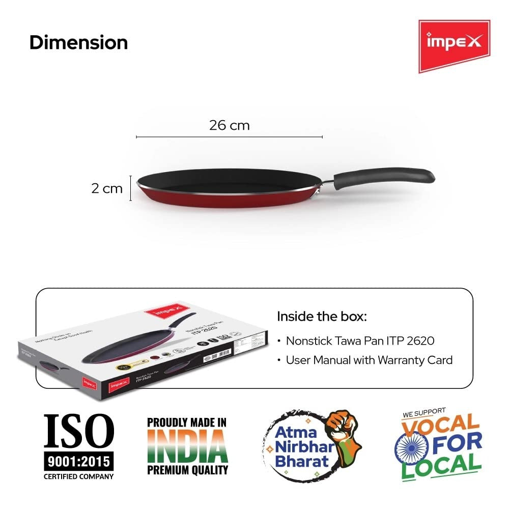 Impex ITP-2620 Induction Base Non-Stick Aluminium Pathiri Pan 26cm Maroon