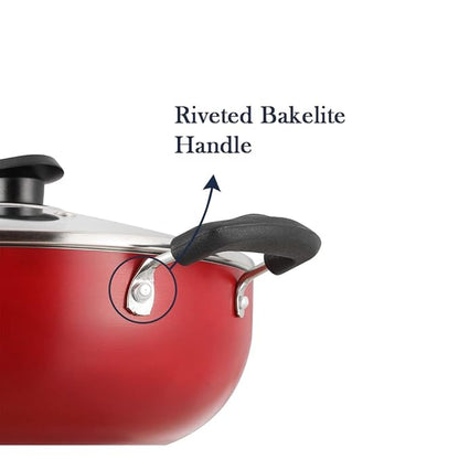 Vinod Zest Inducto Non Stick Deep Kadhai with Glass Lid - 3.1 Litre, 24cm | 3mm Thick | 3 Layer Coating