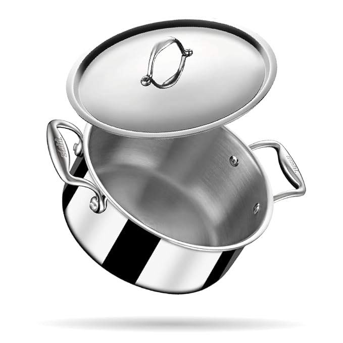 Stahl Artisan Triply Stainless Steel Sauce Pot/ Casserole With Lid | Induction Pot | Briyani Pot/ Handi | 7.2 Litres | 28 Cm