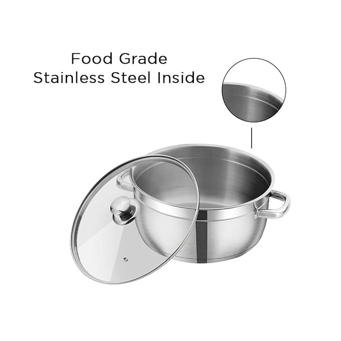 Vinod Bremen Stainless Steel Saucepot with Glass Lid 3 Litre, 20 cm | 2.5mm Thick Base