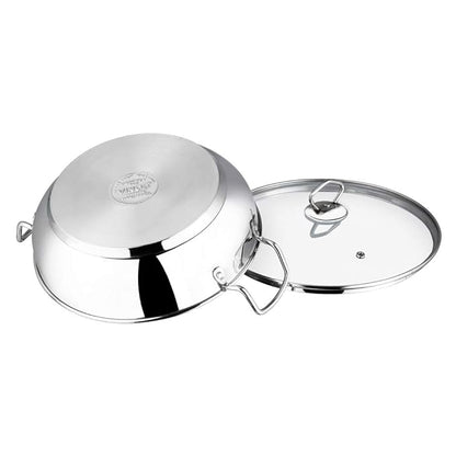 Vinod Stainless Steel Kadhai with Glass Lid - 2.7 Litre, 24cm | Extra Thick, SAS Heavy Bottom | Kadai for Cooking