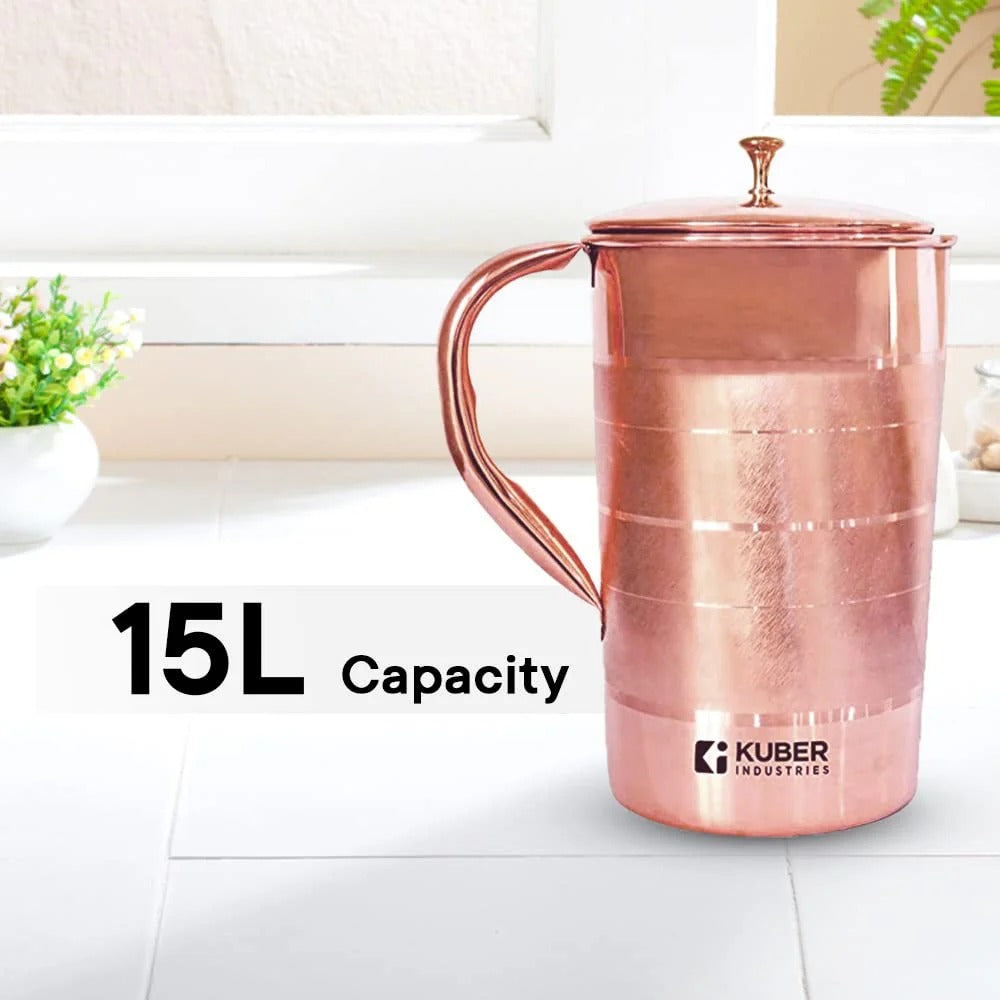 Urbane Home 1500ml Copper Jug with Lid BPA Free Rustproof Lightweight 1.5L