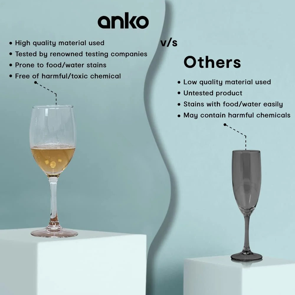 Set of 6: Classic Transparent Red/White Wine Glasses | 250ml | Dishwasher Safe