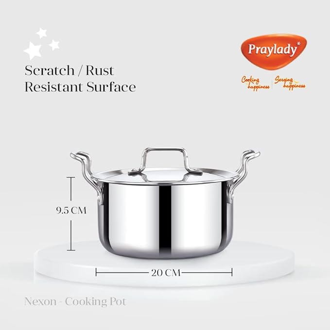 Praylady Nexon Series Triply 20 cm 2.0 L Stock Pot with SS Lid Healthy Non Toxic Casserole