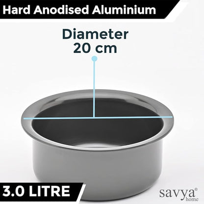 Savya Home Hard Anodized Tope Non-Stick & Non-Corrosive Hard Anodized 3.0 liters