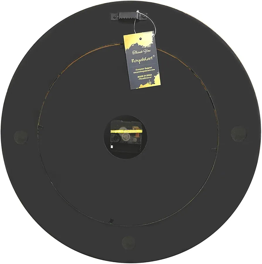 RoyalsCart Ethnic Handcrafted Designer Wall Clock with Rajasthani Floral Painting Black Wooden Wall Clock [KTWC281N] Black Designer Painting