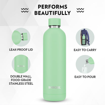 Borosil Hydra Pacific Stainless 700 Ml Insulated Water Bottle | Blue Stainless Steel Bottle | Double Wall Vacuum Insulation | 12 Hours Hot & Cold