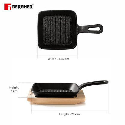 Bergner Cook & Share 13cm Griddle Pan | Mini Grill Pan | Pre-seasoned Cast Iron