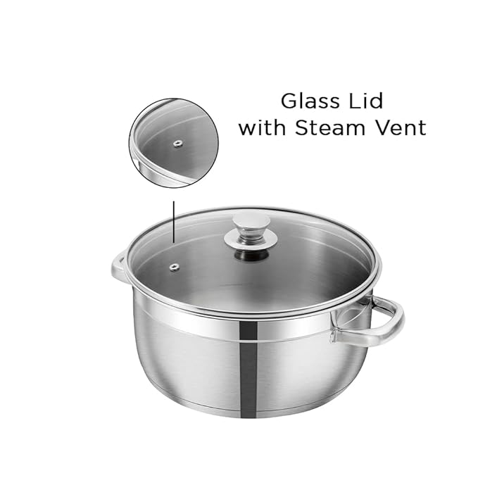 Vinod Bremen Stainless Steel Saucepot with Glass Lid 3 Litre, 20 cm | 2.5mm Thick Base