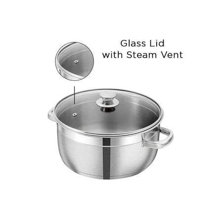 Vinod Bremen Stainless Steel Sauce Pot with Glass Lid - 1.5 Litre, 16 cm | 2.5mm Thick Base | Riveted Sturdy Handle