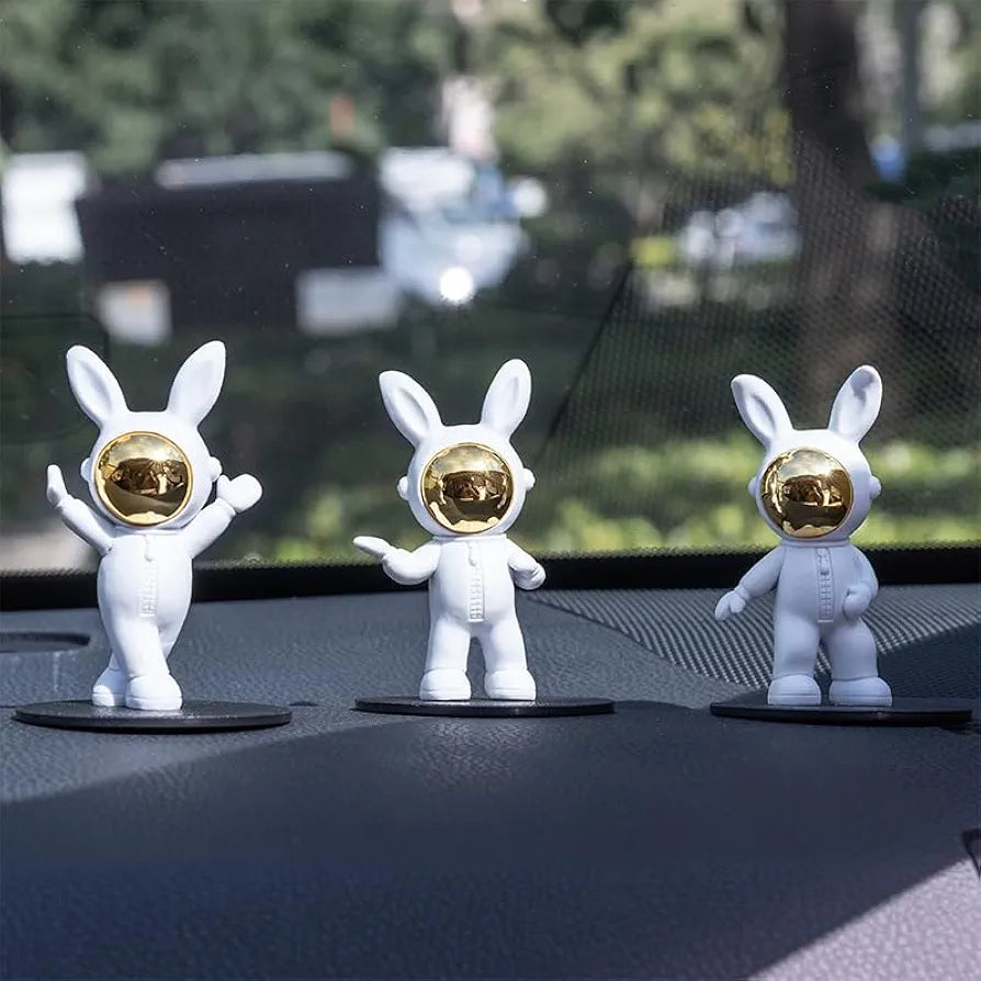 Street27 3pcs Cartoon Rabbit Shape Astronaut Figurine Showpiece
