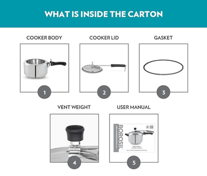 Borosil Presto Induction Base Stainless Steel Inner Lid Pressure Cooker | 3 Litres