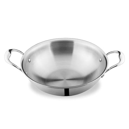 Attil Triply Stainless Steel Kadai With Induction Base Heavy Duty Kadhai for Kitchen | Kadai, 22cm - 2 Litres