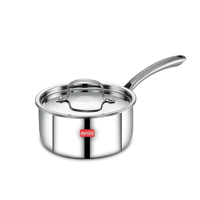 Avias Riara Triply Saucepan with Lid 16cm Stainless Steel Sauce Pan Triply Tea Pan 1.5 Litre