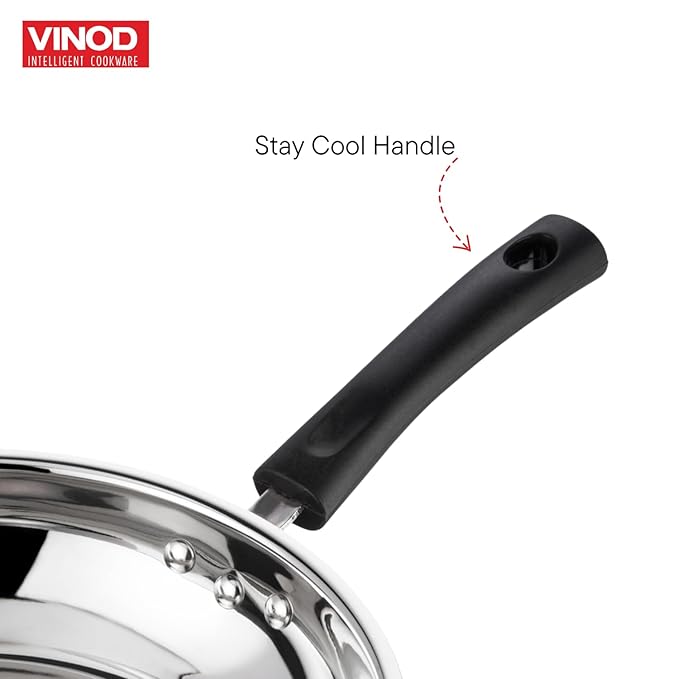 Vinod Stainless Steel Frypan - 24 cm | Skillet Pan for Frying | SAS Bottom | Cool Touch Bakelite Handle