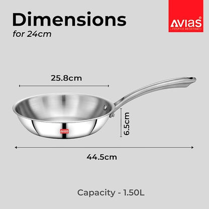 Avias Riara Triply Fry Pan Stainless Steel Fry Pan Thickness 1.5 Litre 24cm