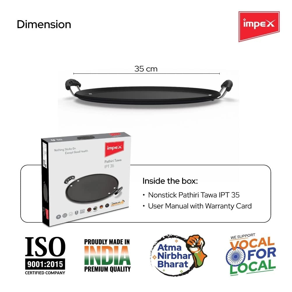 Impex IPT-35 35cm Aluminium Non-Stick Pathiri Tawa Induction Bottom 1 Year Warranty Black