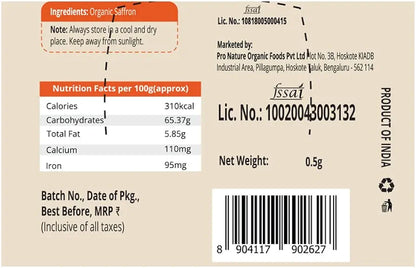 Pro Nature 100% Organic Saffron, 0.05Gm