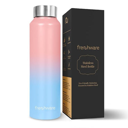 Frenchware Water Bottle 1 Litre, Stainless Steel, Premium SS 304, Sky-Blush | Easy-to-Clean