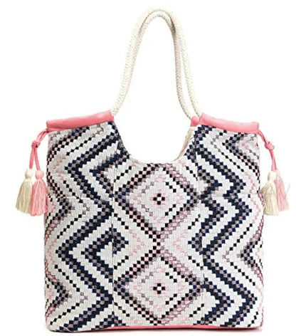Astrid Handmade Macrame Flap Over Sling Bag For Girls And Women Colour Prismatic White Pink Textured