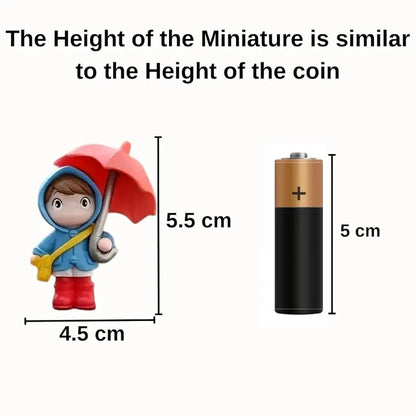 Satyam Kraft Resin 4 Pcs Miniature Cute Brother Sister Figurines with Open Umbrella