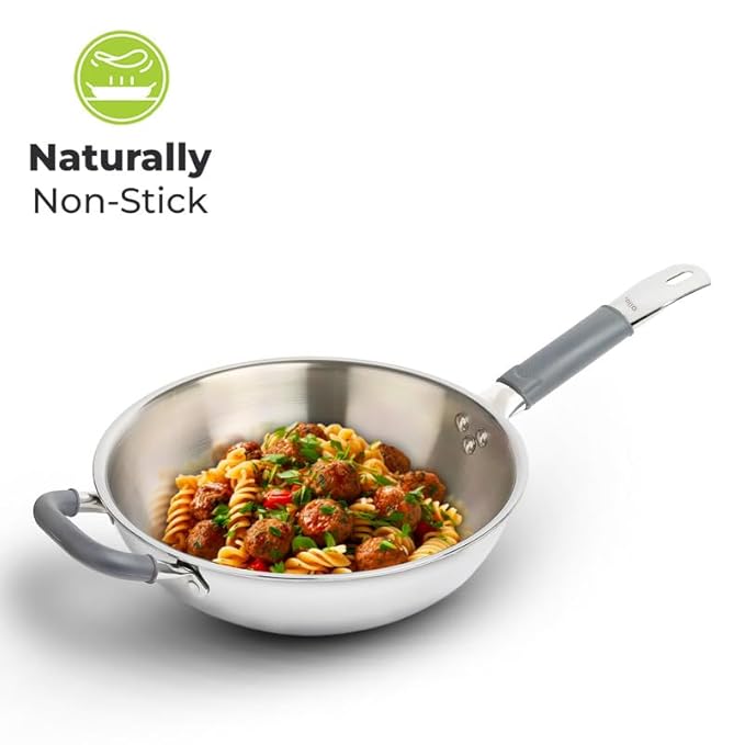 Allo Triply Stainless Steel Wok for Deep Fry Stir Fry Dry Veg 26Cm 3.7 Litre