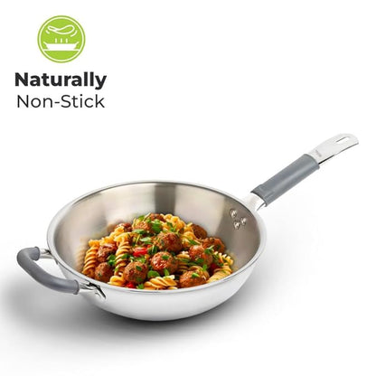Allo Triply Stainless Steel Wok for Deep Fry Stir Fry Dry Veg 26Cm 3.7 Litre