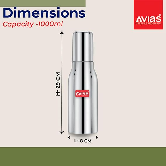 Avias Ezee Stainless Steel 1 Litres Easy Flow Stainless Steel Oil Dispenser Bottle with Cap