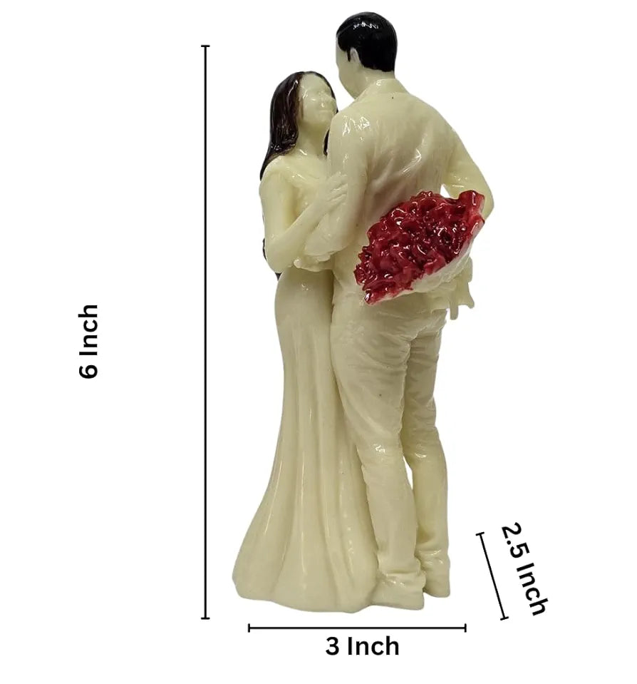 Gold Art India Couple Figurine Ivory Finish Shining Red Flower Bouquet