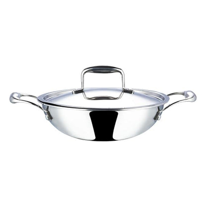 Vinod Platinum Triply Stainless Steel Kadai with lid 5.5 Litre (32 cm) | 2.5mm Thick | 3 Layer Stainless Steel Cookware