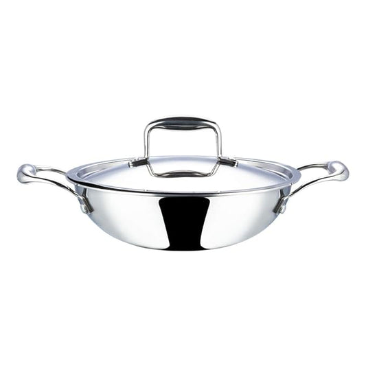Vinod Platinum Triply Stainless Steel Kadai with lid 5.5 Litre (32 cm) | 2.5mm Thick | 3 Layer Stainless Steel Cookware